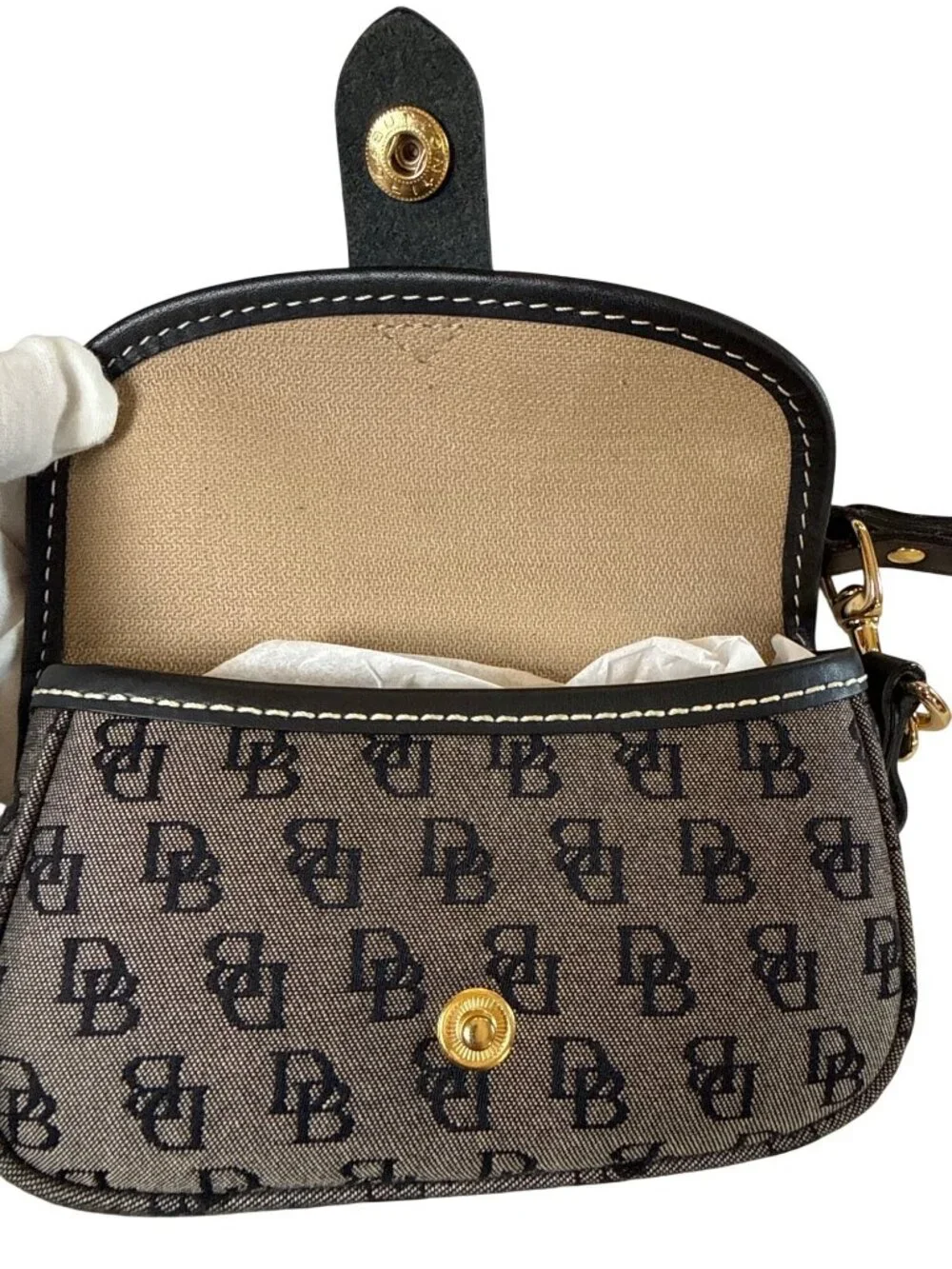 Dooney & Bourke Classic Monogram Signature Wristlet~Black Canvas Leather L18 11